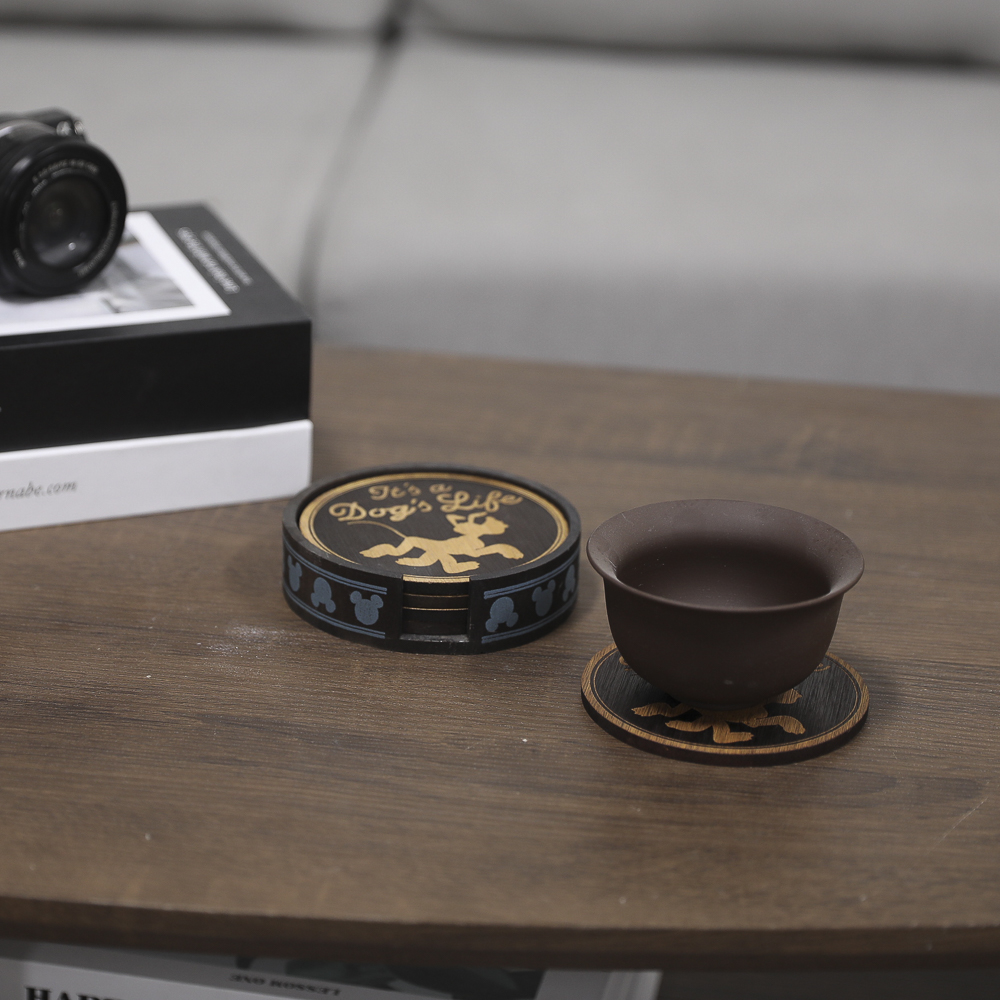Bamboo Round Wooden Coasters Heat Insulation Solid Wood Small Plate Coasters Set Box