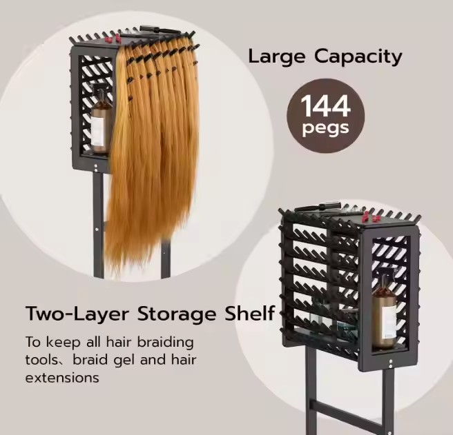 FSC&BSCI Custom Black Wooden Braiding Hair Racks for Braiders Standing Braid Rack Home,Hair Separator Stand for Hairstylists