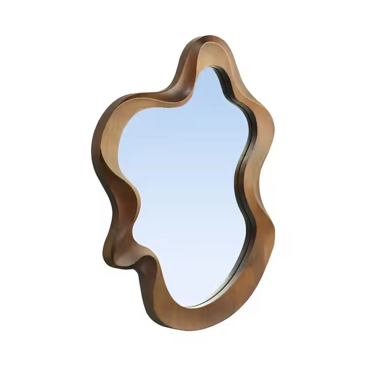 New 2024 Customized Modern Solid Wood Irregular Mirror Wall Hanging Framed Decorative Decor Wall Mirror