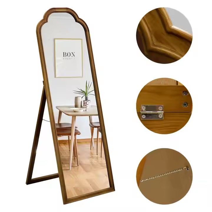 Solid Wood Full-Length Frame Wood Bathroom Wall Entryway Mirror Wood Frame Wall Mirror Full Length Mirror