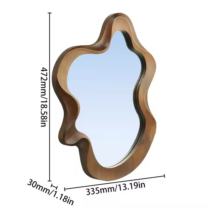 Customized Room Irregular Mirror Decorative Wooden Frame Mirror for Livingroom Decor Wall Wavy Decor Mirror