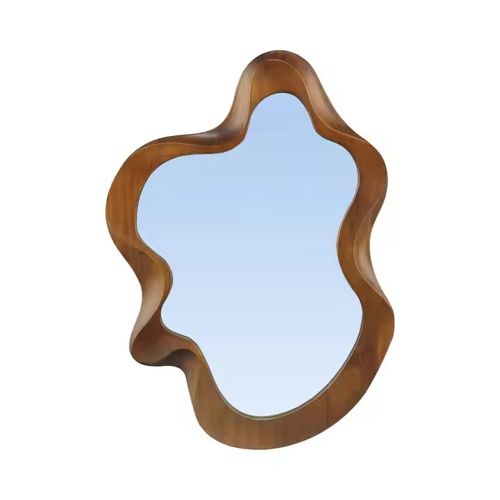 Customized Room Irregular Mirror Decorative Wooden Frame Mirror for Livingroom Decor Wall Wavy Decor Mirror