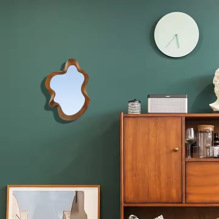 Dark Brown Bathroom Mirror Custom Wood Wall-Mounted Wooden Mirror Hanging Mirror
