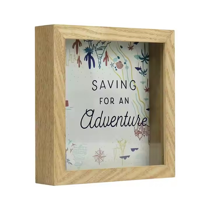 Wooden Decor Picture Frames Money Saving Box Adults Money Bank Natural Wood Money Box
