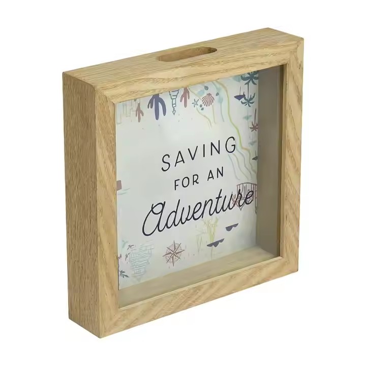 Wooden Decor Picture Frames Money Saving Box Adults Money Bank Natural Wood Money Box