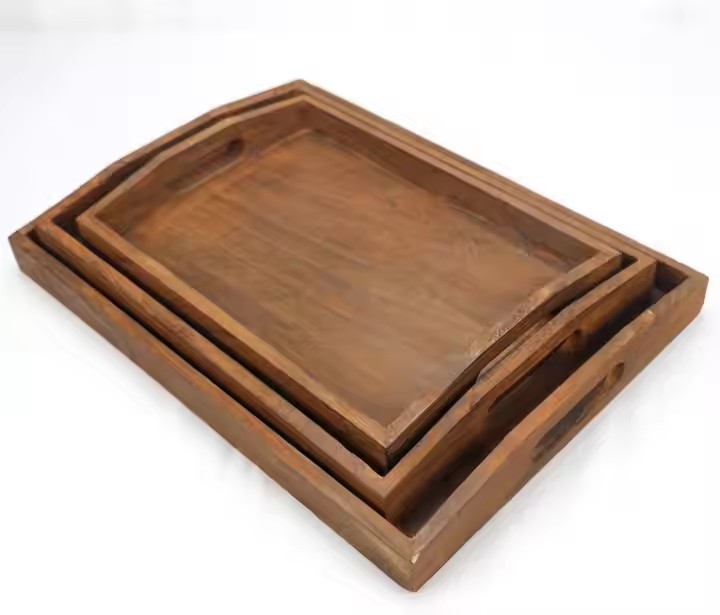 FSC&BSCI Wooden Tray Restaurant Bar Family Wood Serving Tray Wooden Trays for Food Tea Coffee Drinks and Fruits