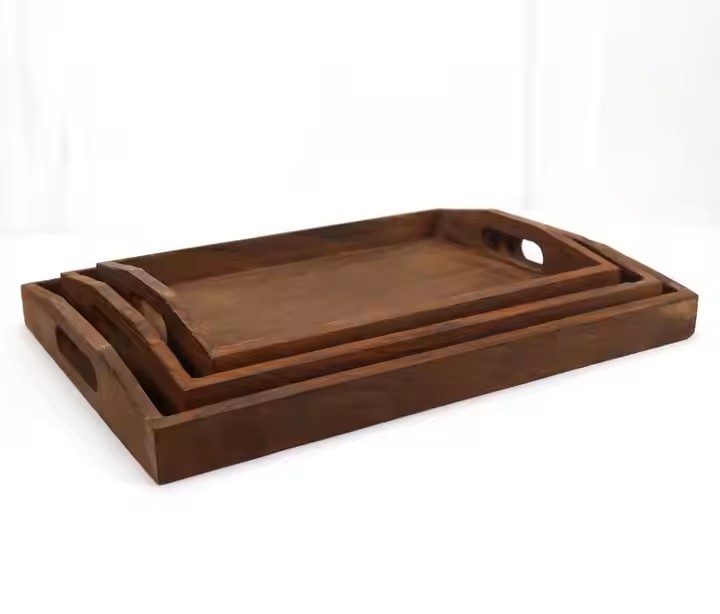 FSC&BSCI Wooden Tray Restaurant Bar Family Wood Serving Tray Wooden Trays for Food Tea Coffee Drinks and Fruits