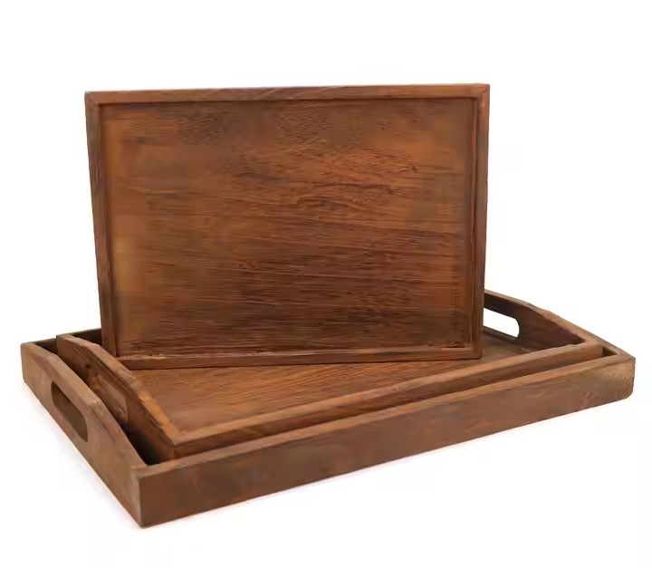 FSC&BSCI Wooden Tray Restaurant Bar Family Wood Serving Tray Wooden Trays for Food Tea Coffee Drinks and Fruits