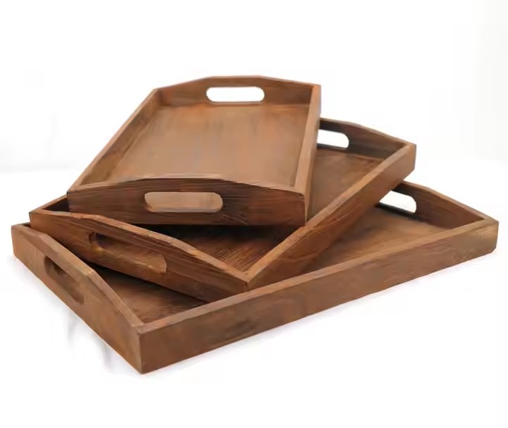 FSC&BSCI Wooden Tray Restaurant Bar Family Wood Serving Tray Wooden Trays for Food Tea Coffee Drinks and Fruits