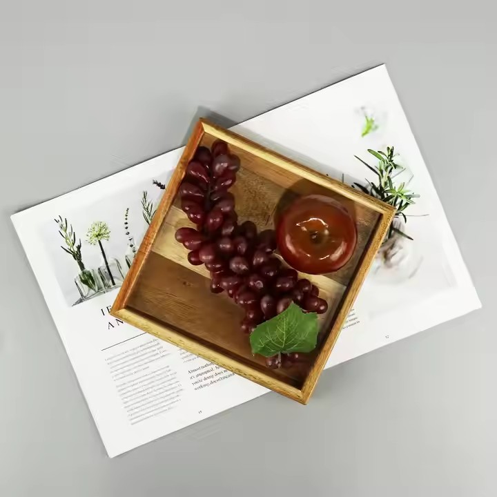 FSC&BSCI Wooden Tray Restaurant Bar Family Wood Serving Tray Wooden Trays for Food Tea Coffee Drinks and Fruits