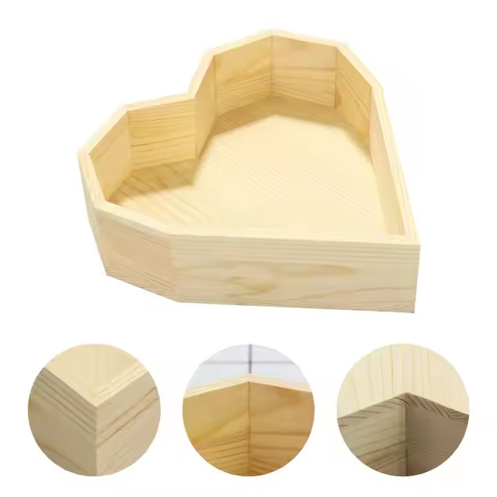 Custom Wholesale Wood Display Storage Tray Heart Shape Decor Desktop Fruit Snack Dessert Wooden Serving Tray