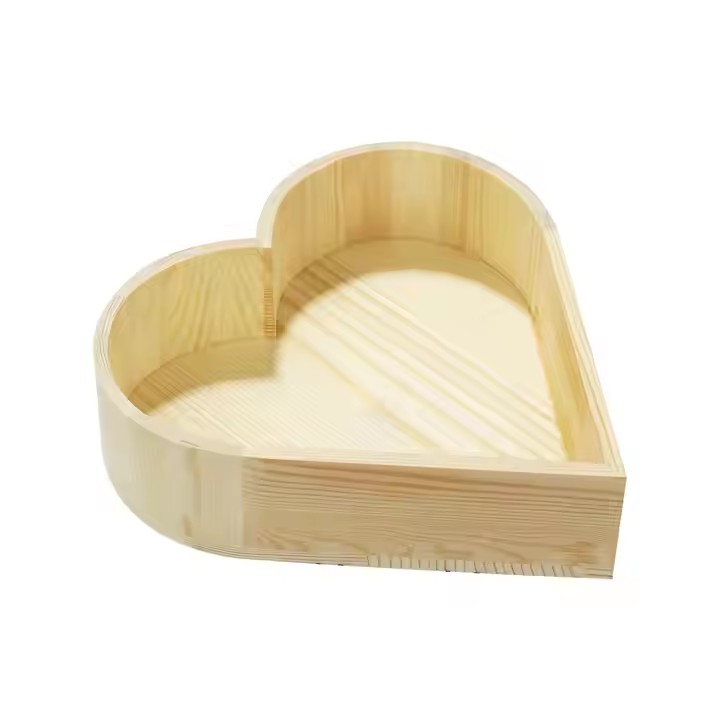 Custom Wholesale Wood Display Storage Tray Heart Shape Decor Desktop Fruit Snack Dessert Wooden Serving Tray