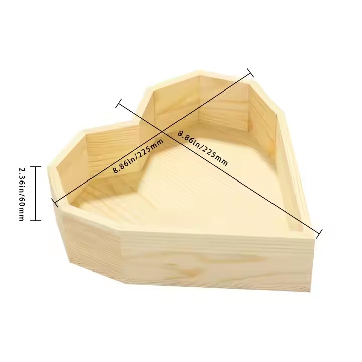 Custom Wholesale Wood Display Storage Tray Heart Shape Decor Desktop Fruit Snack Dessert Wooden Serving Tray