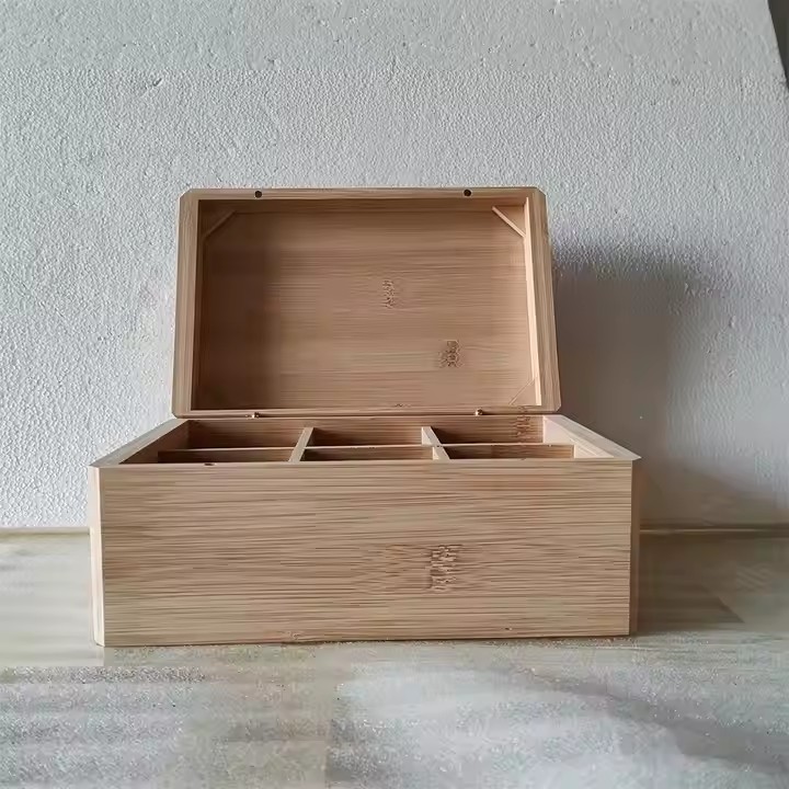 FSC Wooden 6 Slots Storage Box Bamboo Tea Box Holder for Tea Bags Organizer Bamboo Tea Packing Box