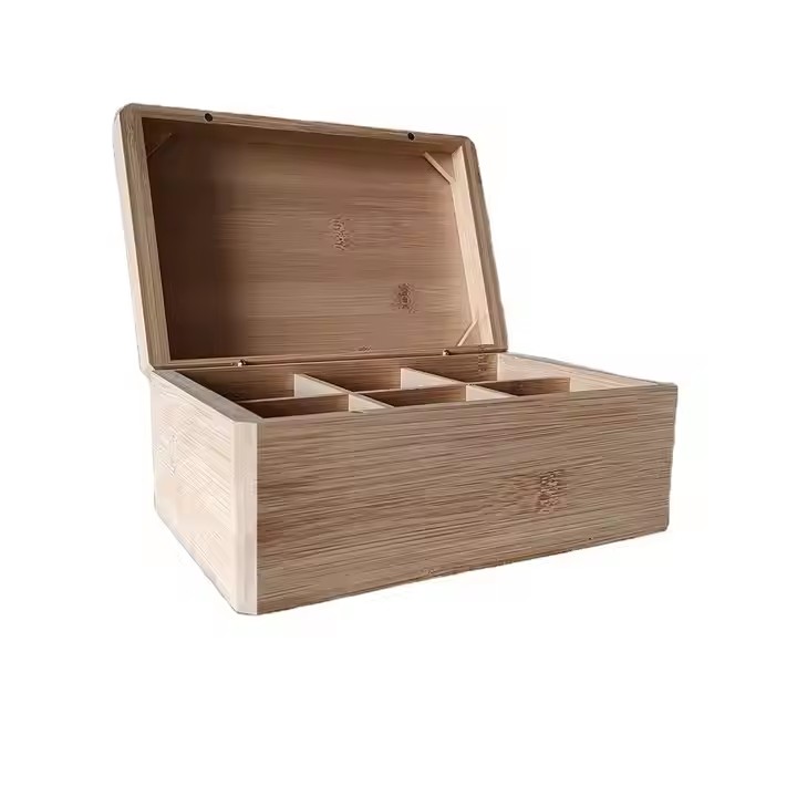 FSC Wooden 6 Slots Storage Box Bamboo Tea Box Holder for Tea Bags Organizer Bamboo Tea Packing Box