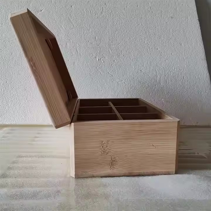 FSC Wooden 6 Slots Storage Box Bamboo Tea Box Holder for Tea Bags Organizer Bamboo Tea Packing Box
