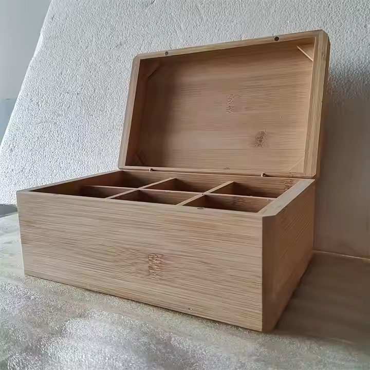 FSC Wooden 6 Slots Storage Box Bamboo Tea Box Holder for Tea Bags Organizer Bamboo Tea Packing Box