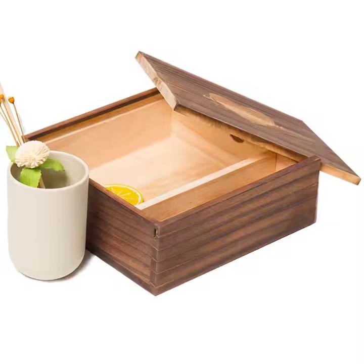 OEM FACTORY Custom logo clear Lid Natural Color Solid Wood Packaging Pine Wooden Gift Package Boxes