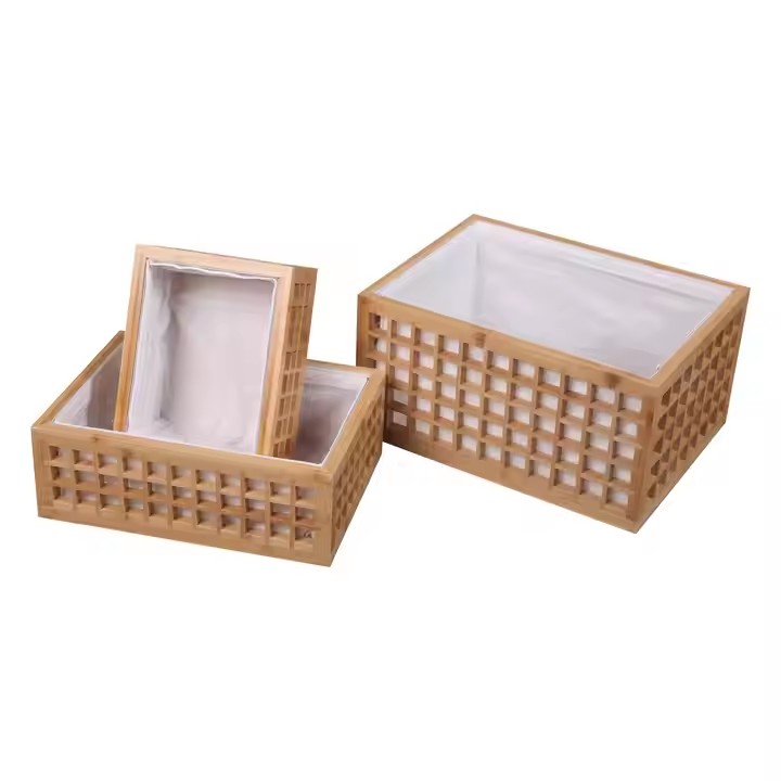 BSCI FACTORY Wholesale Wooden Lattice Collapsible Toys Books Fruit Storage Crate with Cotton Lining