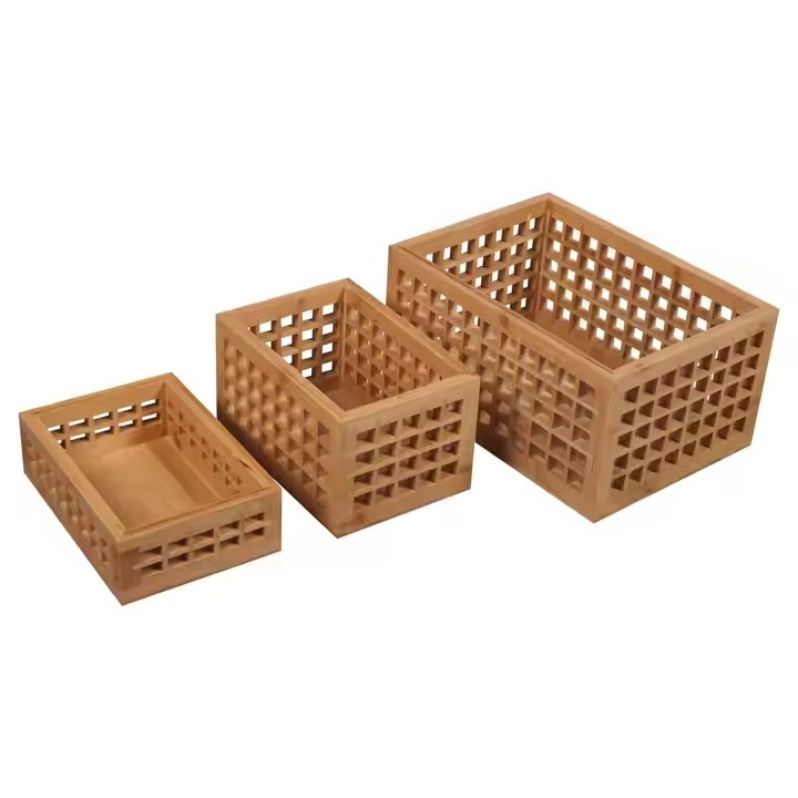 BSCI FACTORY Wholesale Wooden Lattice Collapsible Toys Books Fruit Storage Crate with Cotton Lining