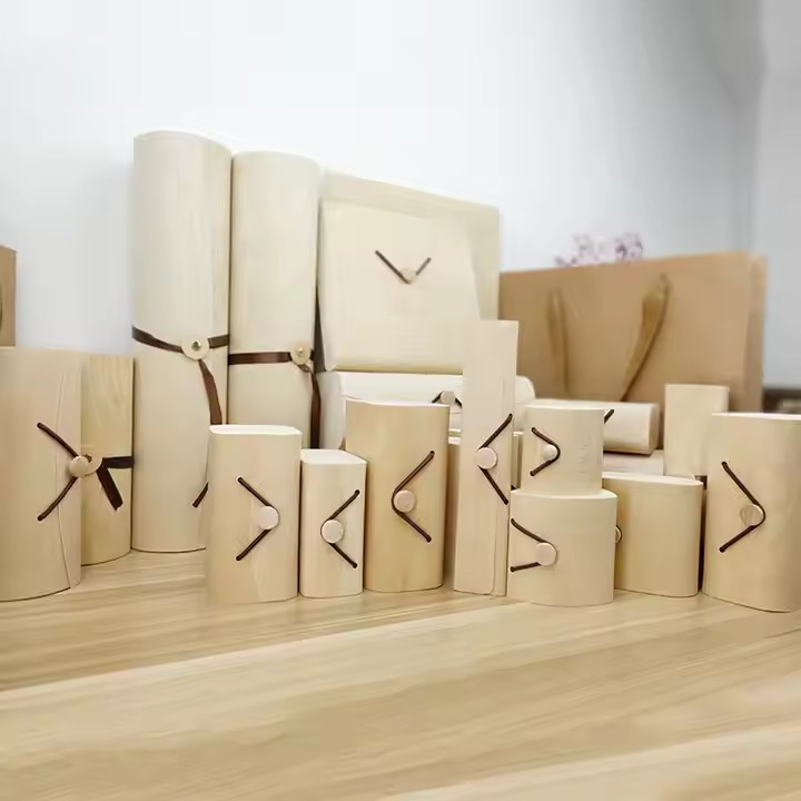 Custom Soft Wood Gift Packaging Storage Craft Bark Box Wood Cheese Cake Cylinder Birch Veneer Box