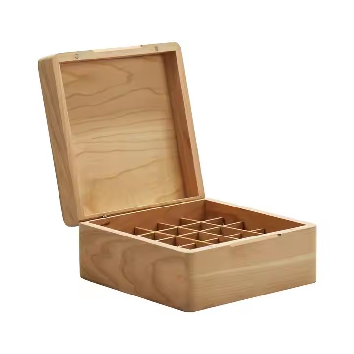 Custom logo Pine Wood square Compartment Essential Oil Bottle Packaging Boxes
