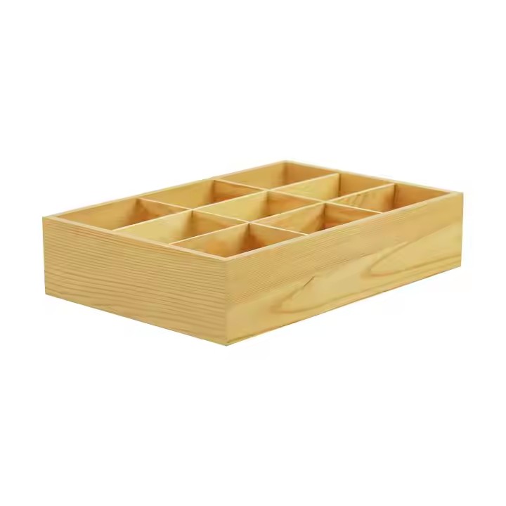 Eco-friendly Creative Pine Wood Boxes Compartment Wood Rectangle Box Without Lids