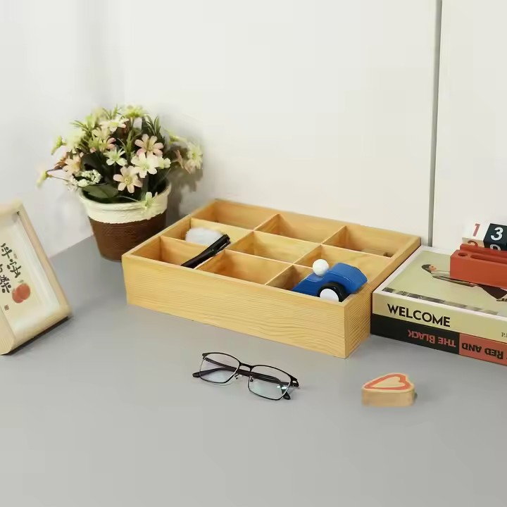 Eco-friendly Creative Pine Wood Boxes Compartment Wood Rectangle Box Without Lids