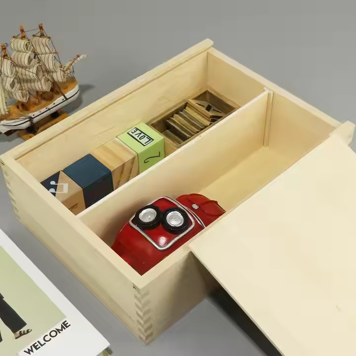 Wholesale Slide Top Wood Boxes Unfinished Small Cheap Wooden Gift Packaging Box with Sliding Lid
