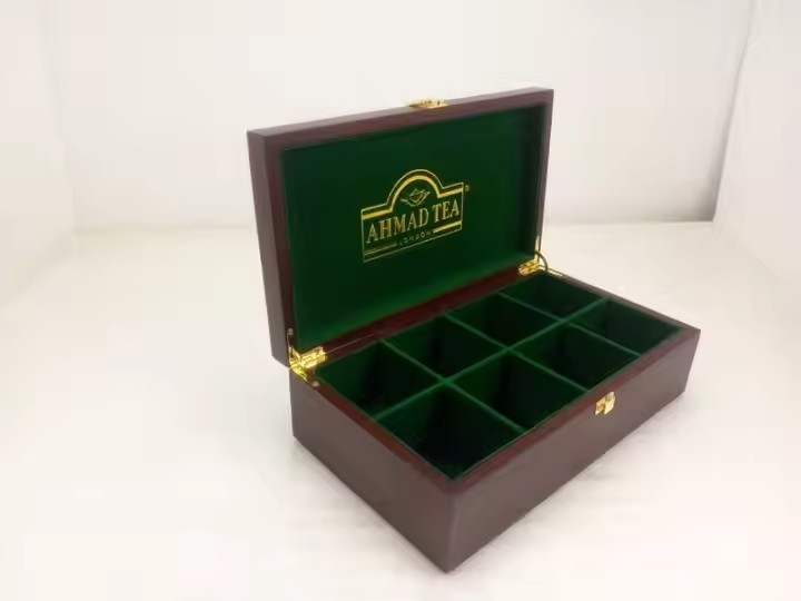 Luxury Wooden Tea Storage Chest Box - 6 Compartment Tea Bags Organizer Container With Clear Glass Window Lid
