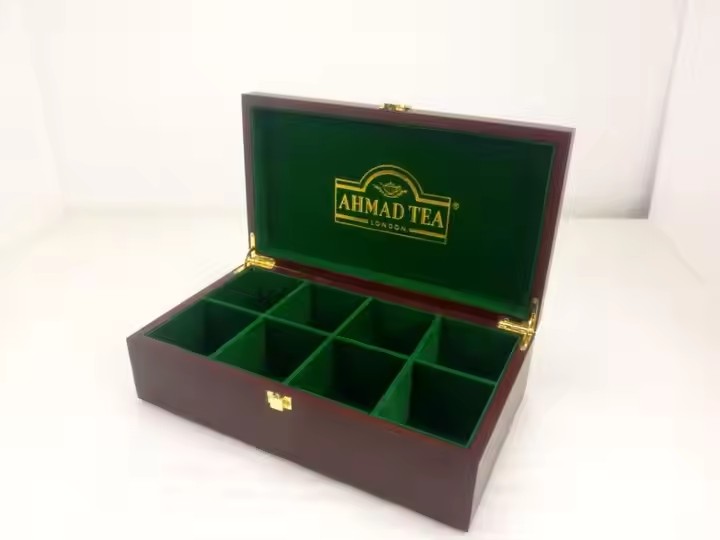 Luxury Wooden Tea Storage Chest Box - 6 Compartment Tea Bags Organizer Container With Clear Glass Window Lid