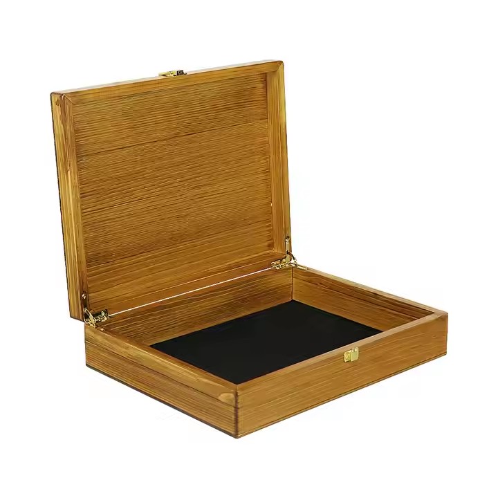 ODM OEM Custom 19 Years Factory Storage Burning Color Paulownia Wooden Storage Boxes With Hinging and Lid