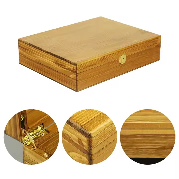 ODM OEM Custom 19 Years Factory Storage Burning Color Paulownia Wooden Storage Boxes With Hinging and Lid