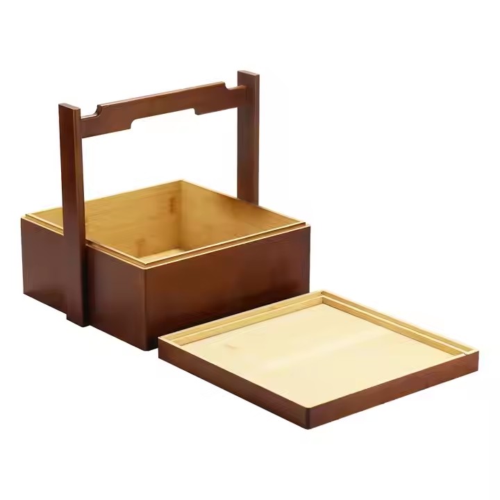 Custom Vintage China Style Chinese Court Style Brown Gift Food Moon Cake Wooden Box