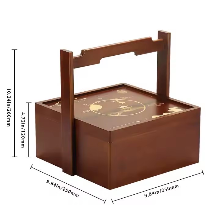 Custom Vintage China Style Chinese Court Style Brown Gift Food Moon Cake Wooden Box