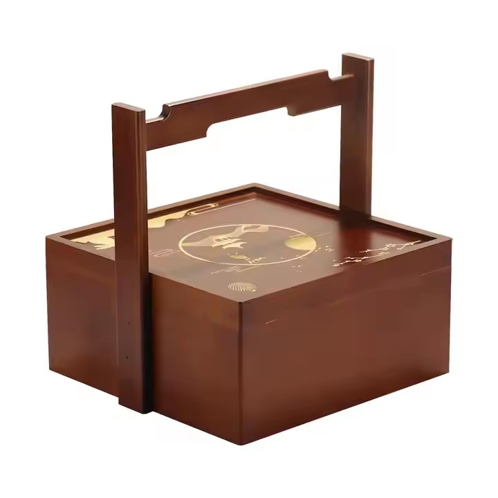 Custom Vintage China Style Chinese Court Style Brown Gift Food Moon Cake Wooden Box