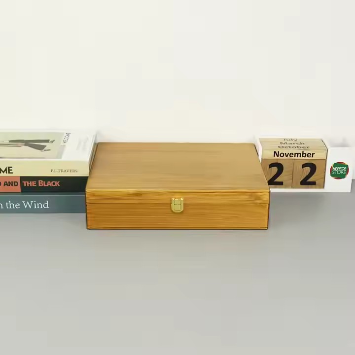 ODM OEM Custom 19 Years Factory Storage Burning Color Paulownia Wooden Storage Boxes With Hinging and Lid