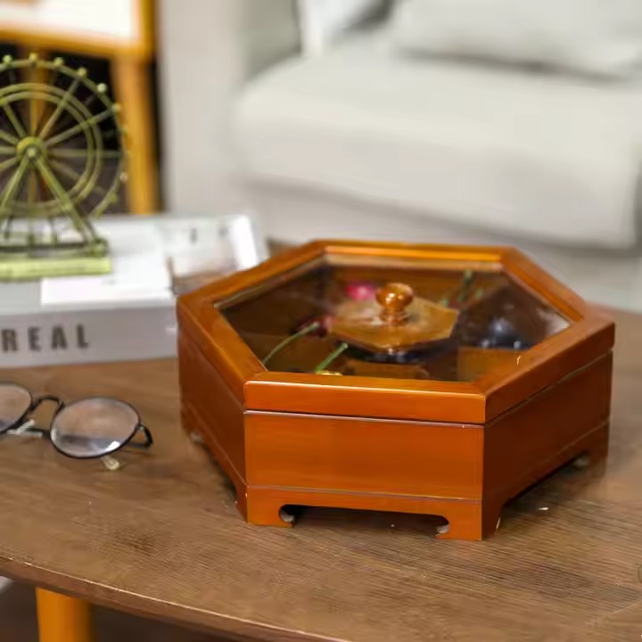 FSC&BSCI Wooden Dried Fruit Box, Multifunction Snack Storage Container Sectional Tray with Clear Window on the Lid