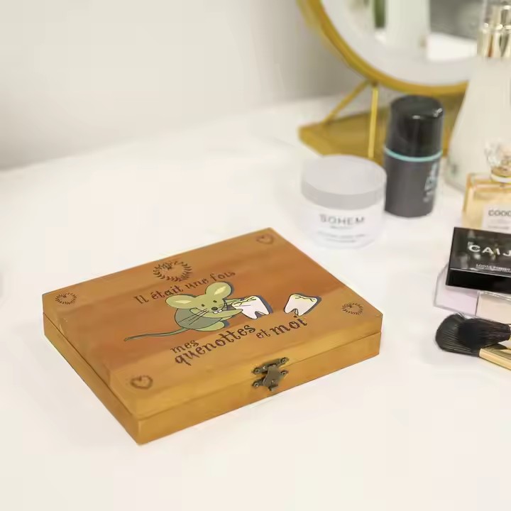 FSC&BSCI Baby Tooth Box ,Wooden Kids Keepsake Organizer for Baby Teeth, Cute Children Tooth Container