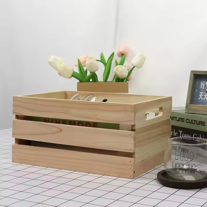 Wooden Household Storage Box Desktop Sundry Storage Supermarket Display Wooden Crate