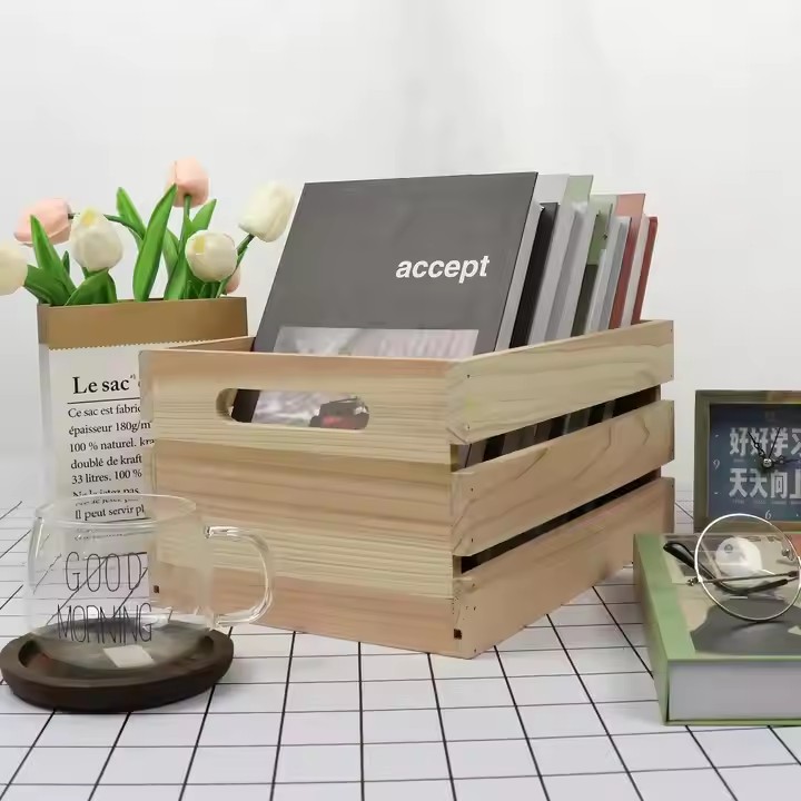 Wooden Household Storage Box Desktop Sundry Storage Supermarket Display Wooden Crate