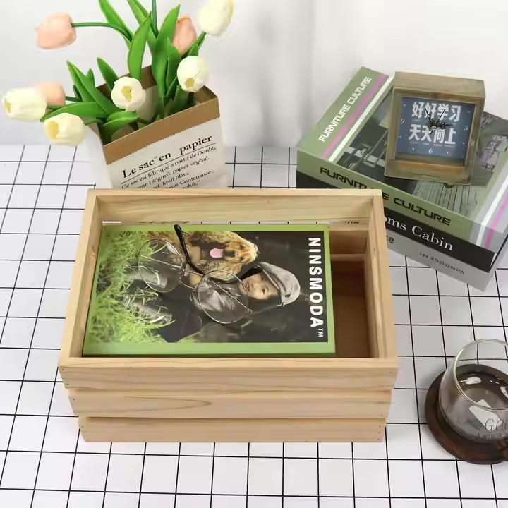 Wooden Household Storage Box Desktop Sundry Storage Supermarket Display Wooden Crate