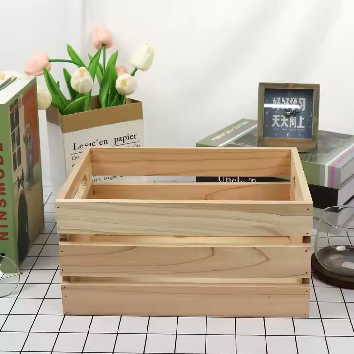 Wooden Household Storage Box Desktop Sundry Storage Supermarket Display Wooden Crate
