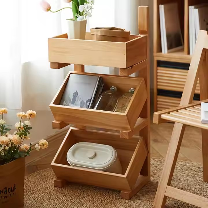 Customized 2-layer 3-tier Wooden Kitchen Fruit Vegetable Storage Basket