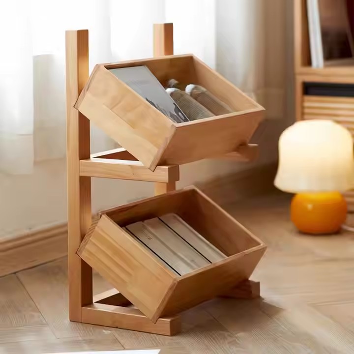 Customized 2-layer 3-tier Wooden Kitchen Fruit Vegetable Storage Basket