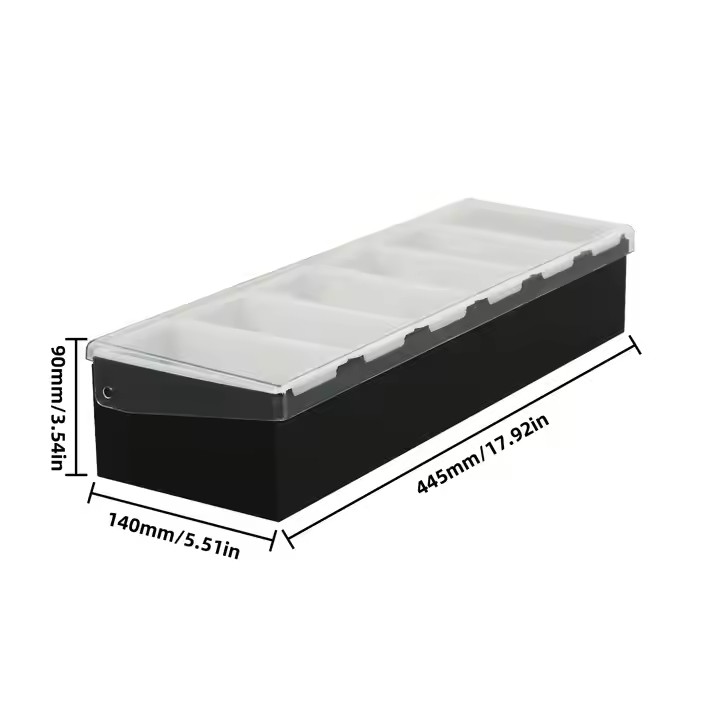 Wooden Condiment Caddy with Lid Dispenser Tray Station for Bartending & Serving Taco Ice Cream Salad Bar Topping Organizer