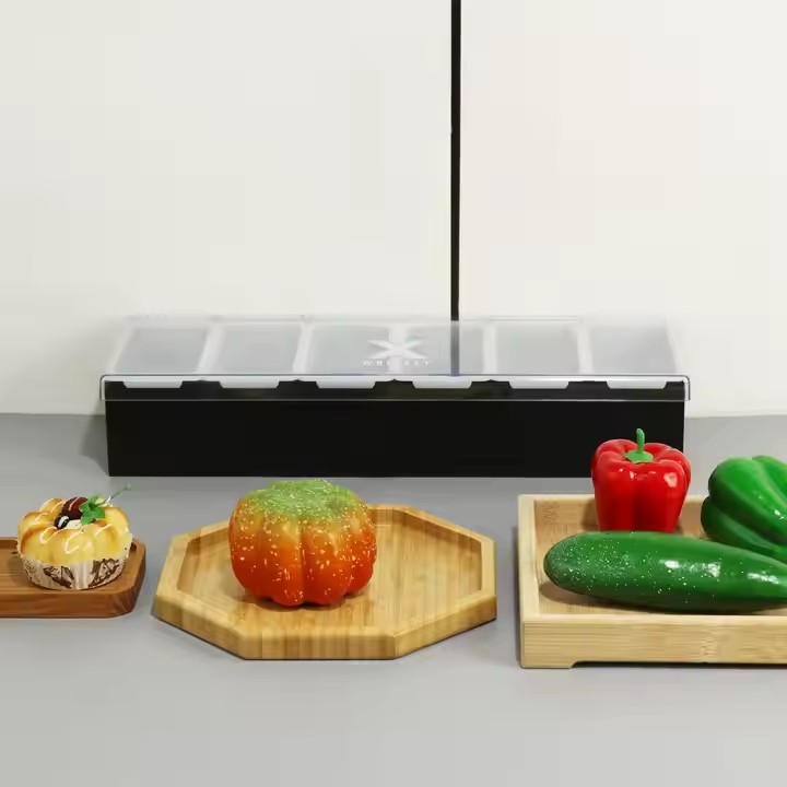 Wooden Condiment Caddy with Lid Dispenser Tray Station for Bartending & Serving Taco Ice Cream Salad Bar Topping Organizer