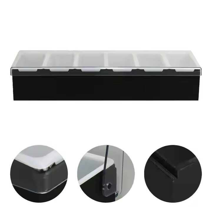 Wooden Condiment Caddy with Lid Dispenser Tray Station for Bartending & Serving Taco Ice Cream Salad Bar Topping Organizer