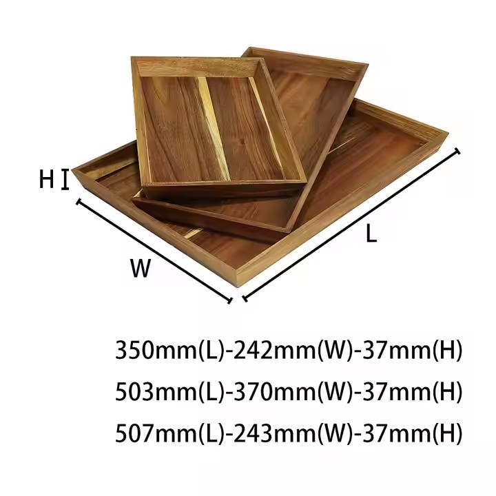 Custom Vintage Brown Acacia One Big Two for One Set Drinks Fruit Wooden Serving Tray
