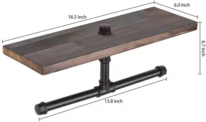 FSC BSCI Customized Wall-Mounted Industrial Toilet Paper Holder Wooden Frame Wall Paper Towel Holder Bathroom Shelf